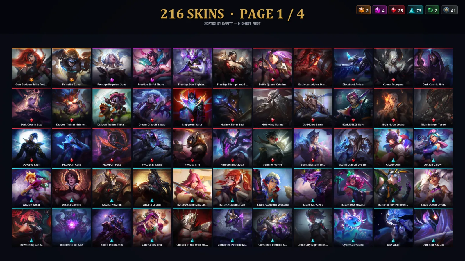 [LoL] | NA | Level 500 | 173 Champions | 216 Skins | 109,289 BE
