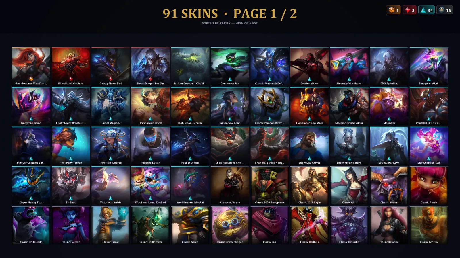 [LoL] | TR | Level 165 | Platinum II | 173 Champions | 91 Skins | 39,919 BE