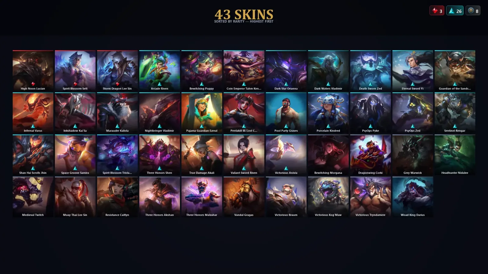 [LoL] | TR | Level 99 | Emerald IV | 107 Champions | 43 Skins — LoL account