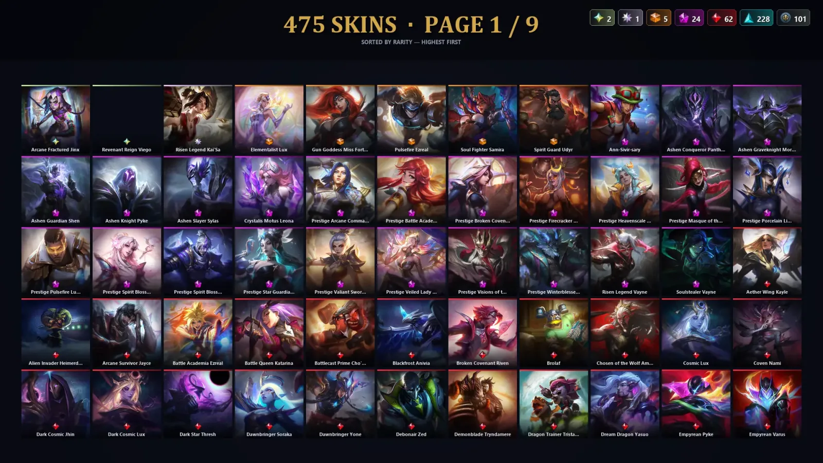 [LoL] | TR | Level 500 | Diamond III | 173 Champions | 475 Skins | 63,913 BE