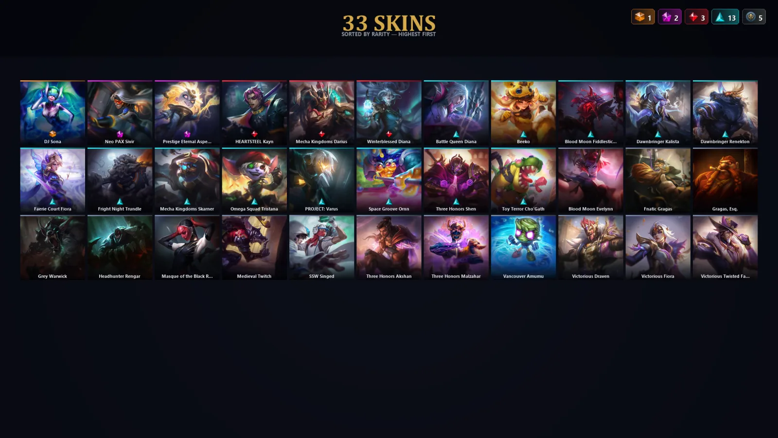 [LoL] | TR | Level 85 | 91 Champions | 33 Skins | 14,180 BE