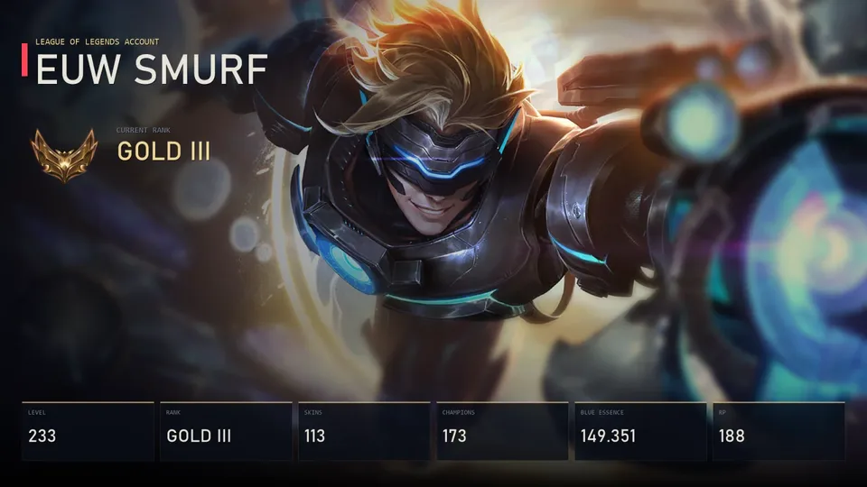 EUW | Pulsefire Ezreal | PROJECT: Yi | Spirit Blossom Ashe | Infernal Nasus | Spirit Blossom Ahri | Gold III | 113 Skin | 173 Champion — main preview