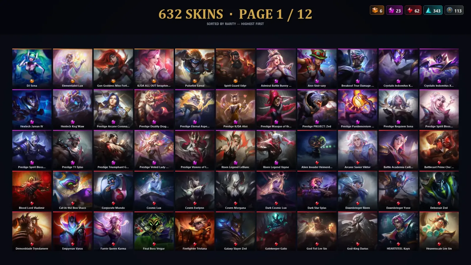 [LoL] | NA | Level 418 | 172 Champions | 632 Skins | 56,250 BE — LoL account