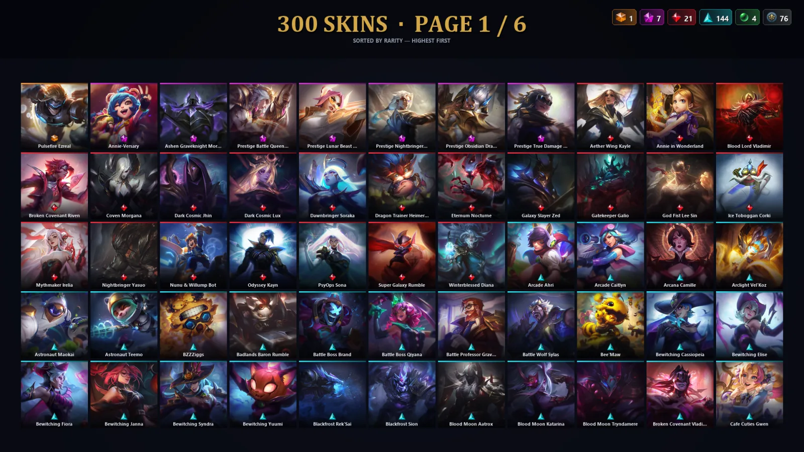 [LoL] | EUW | Level 500 | Platinum II | 173 Champions | 300 Skins | 25,844 BE