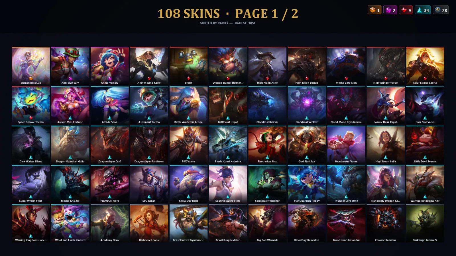 [LoL] | TR | Level 355 | Gold IV | 172 Champions | 108 Skins | 93,129 BE