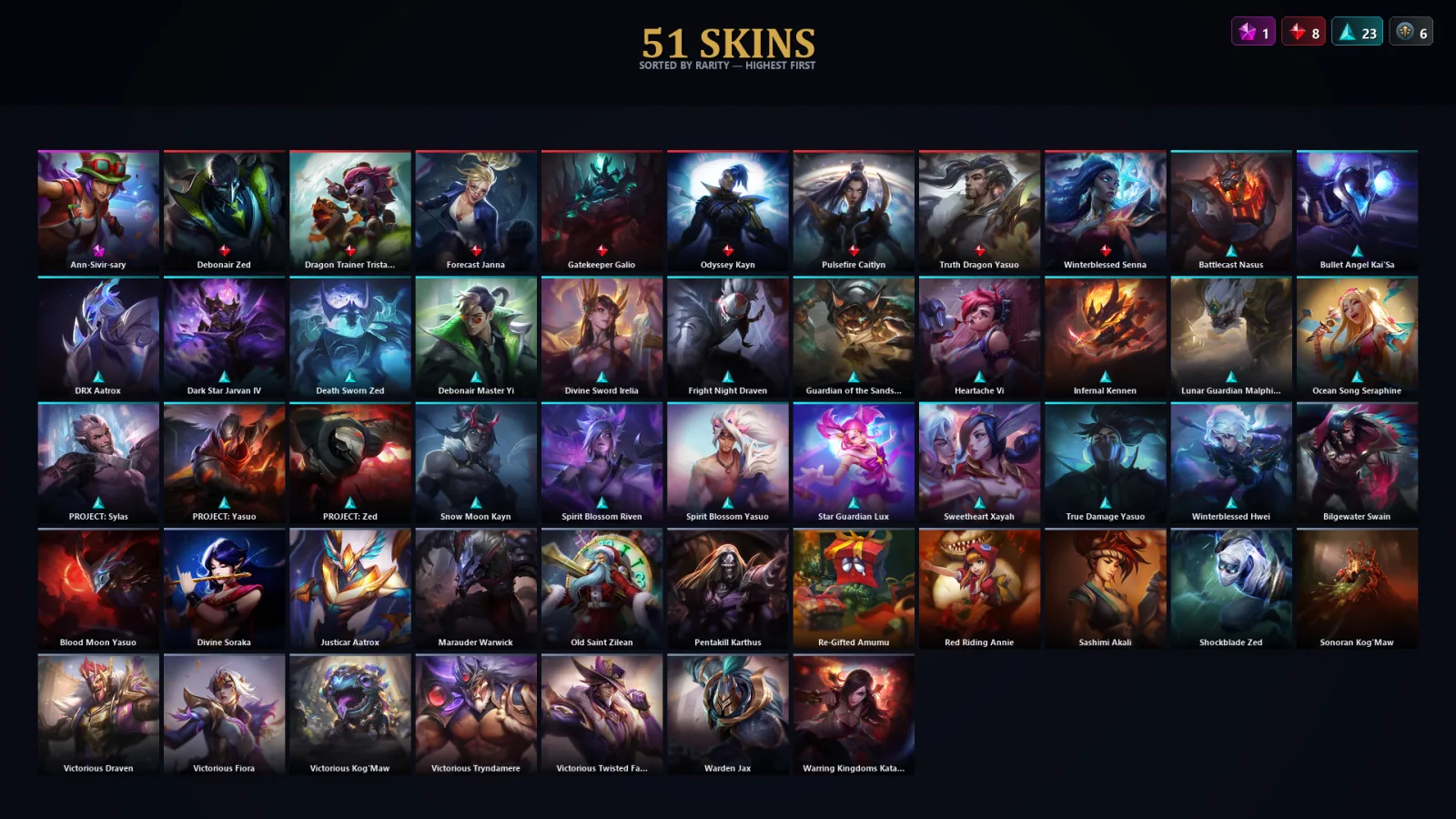 [LoL] | TR | Level 172 | Gold IV | 164 Champions | 51 Skins — Gold League of Legends