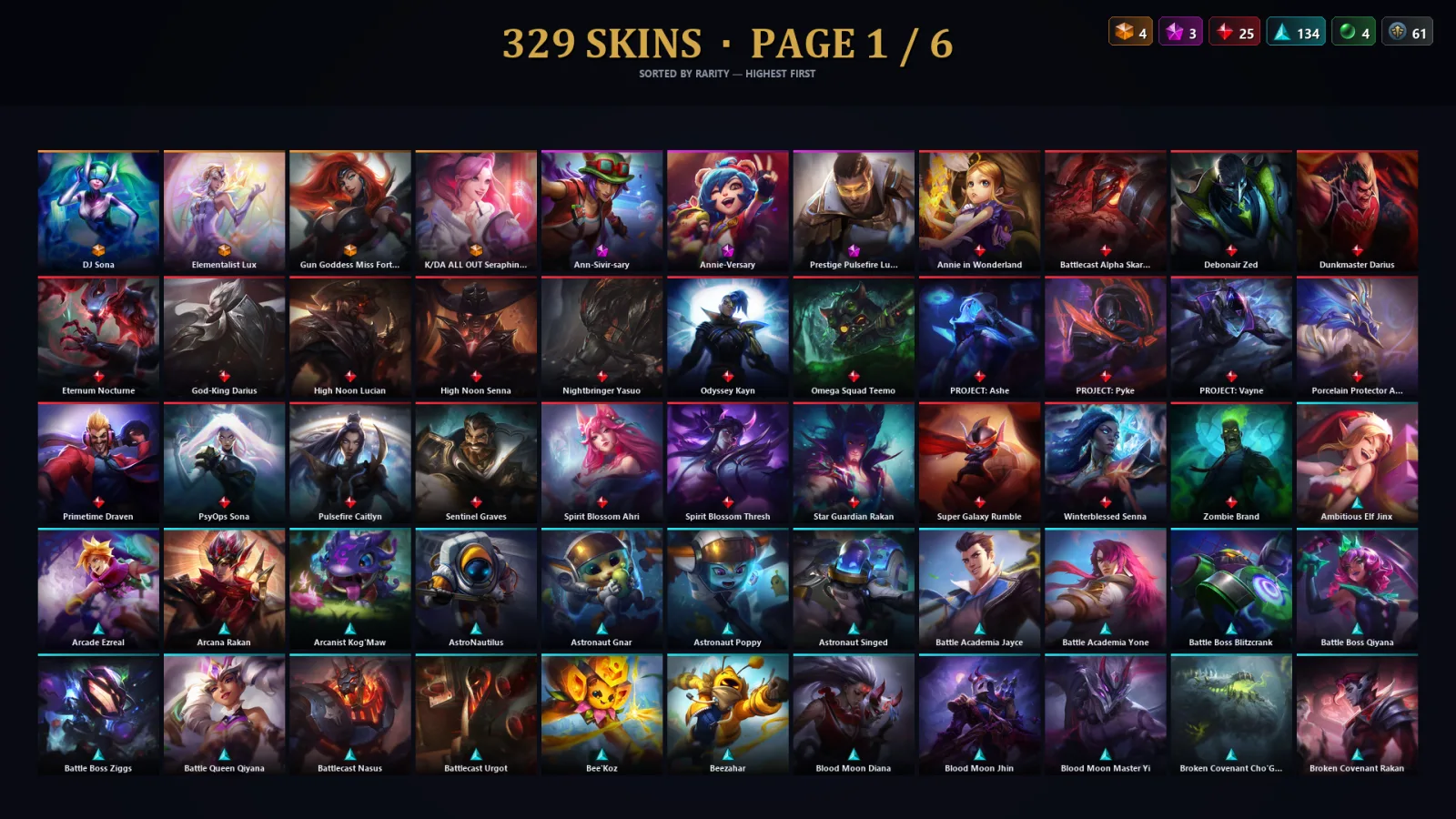 [LoL] | TR | Level 500 | 173 Champions | 297 Skins | 238,333 BE