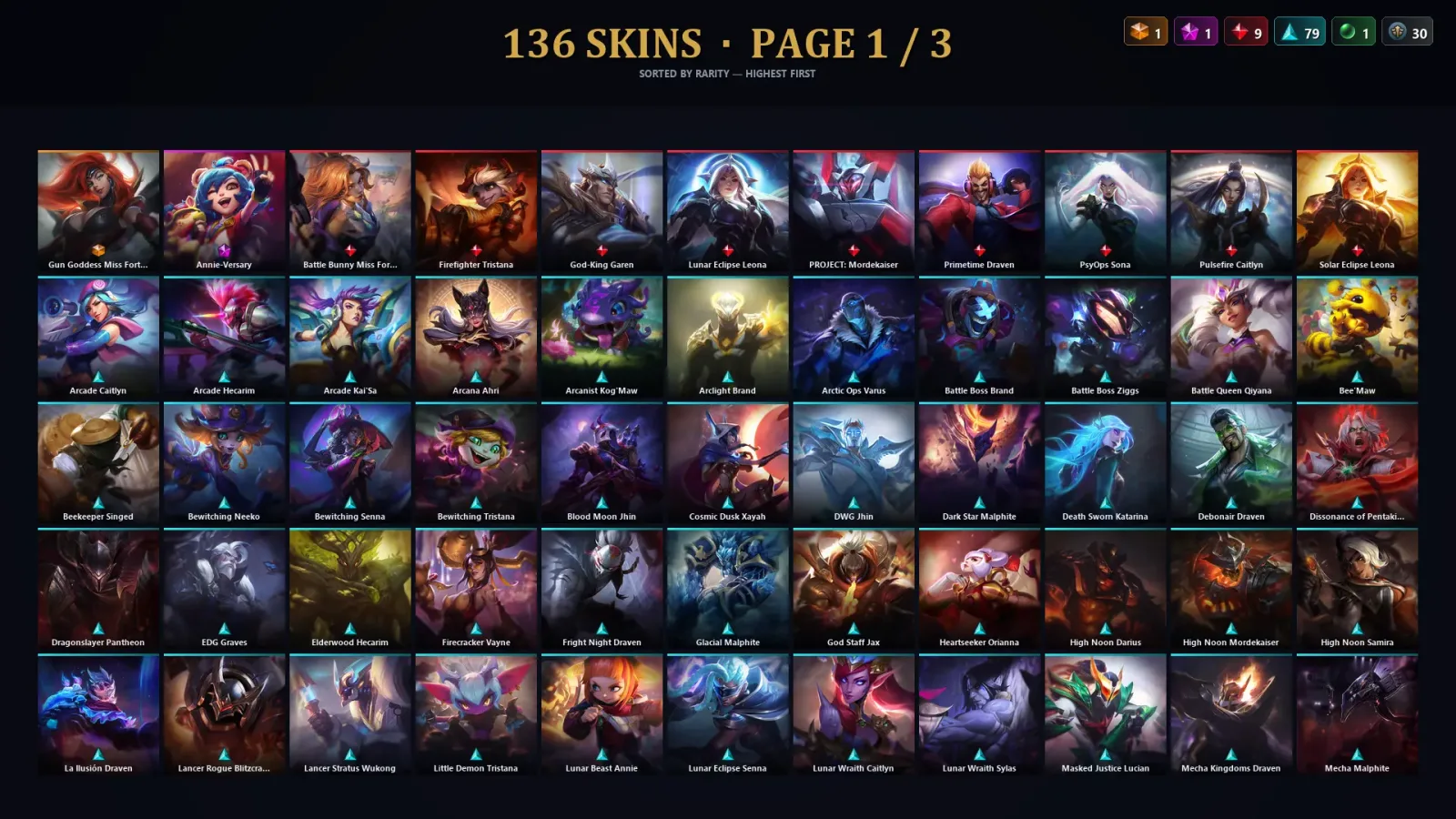 [LoL] | TR | Level 500 | Emerald II | 172 Champions | 136 Skins | 50,665 BE — LoL account