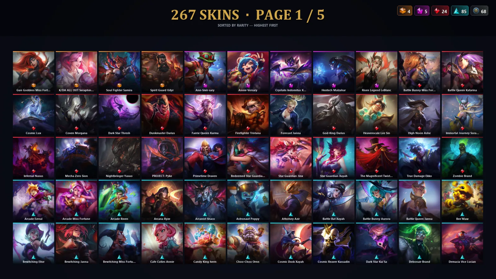 [LoL] | EUW | Level 500 | 173 Champions | 267 Skins | 67,074 BE