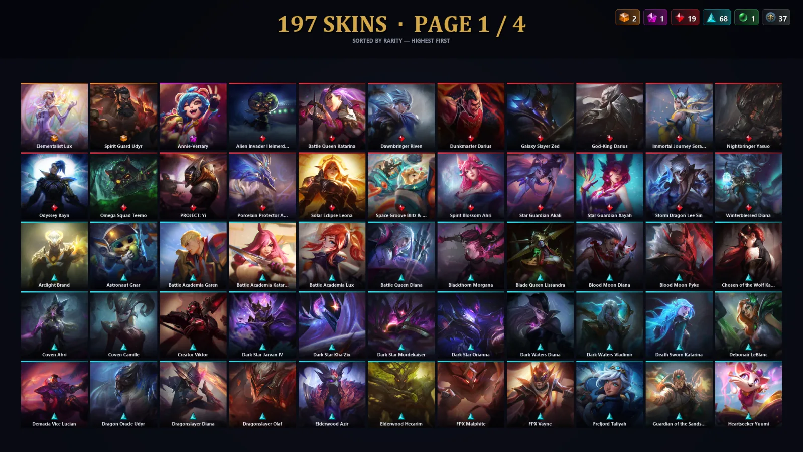 [LoL] | TR | Level 500 | Gold II | 173 Champions | 197 Skins | 62,879 BE
