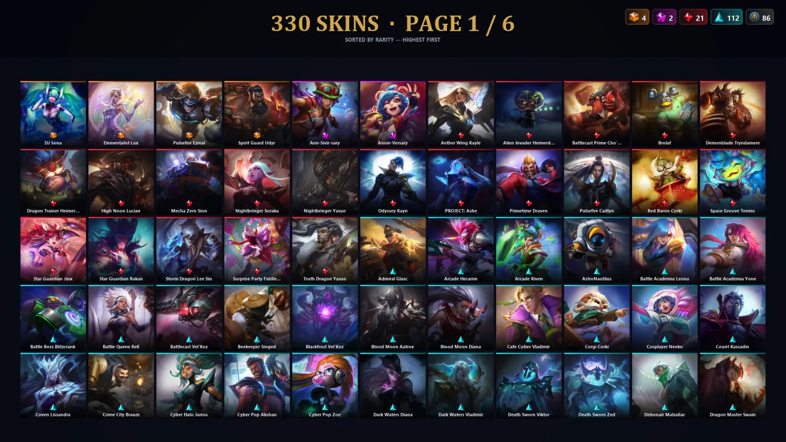 [LoL] | TR | Level 500 | Platinum IV | 168 Champions | 330 Skins | 63,981 BE