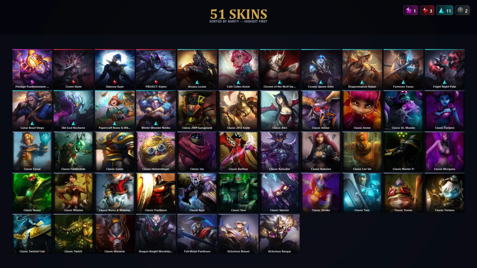 [LoL] | TR | Level 60 | Emerald III | 143 Champions | 51 Skins