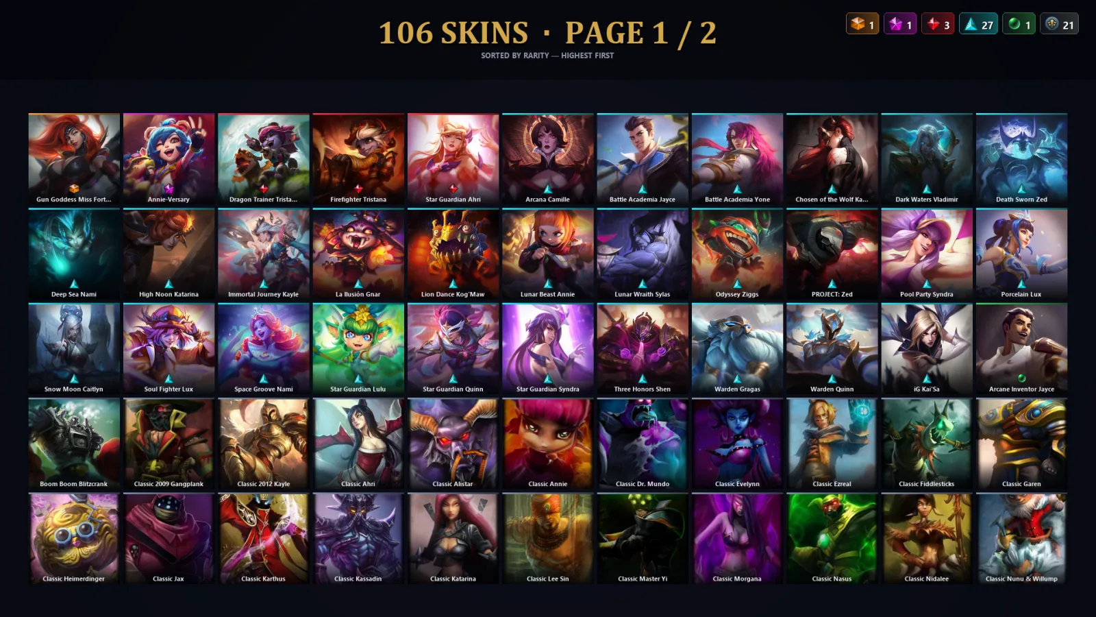 [LoL] | EUW | Level 274 | Platinum IV | 173 Champions | 74 Skins | 33,128 BE