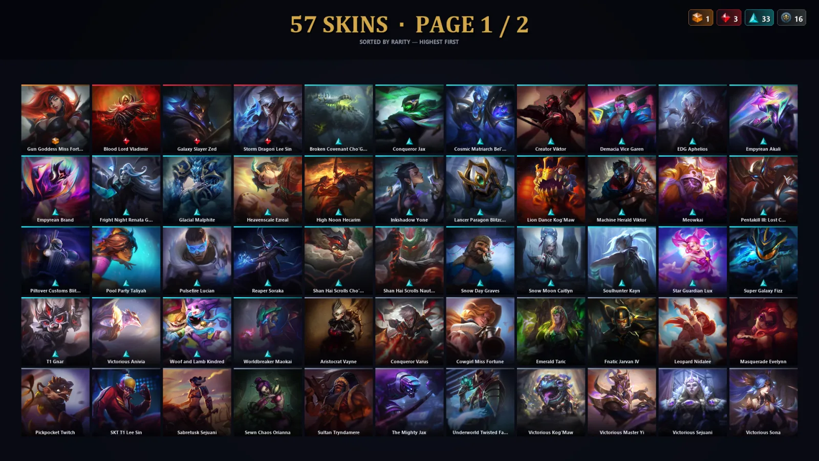 [LoL] | TR | Level 163 | Platinum III | 173 Champions | 57 Skins | 35,434 BE