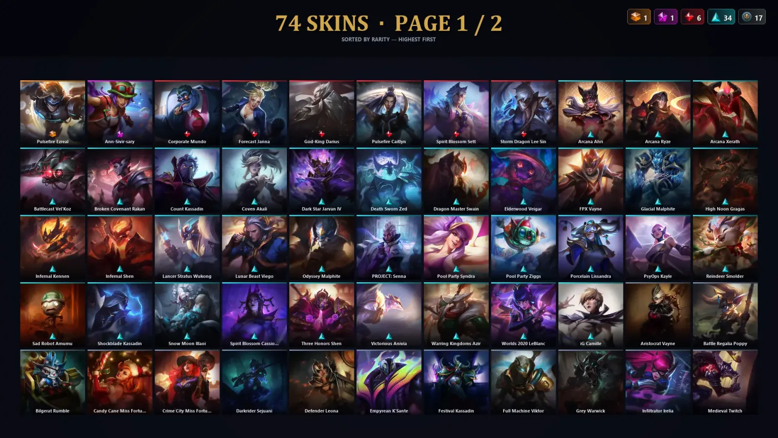 [LoL] | EUW | Level 125 | Platinum I | 112 Champions | 74 Skins | 33,872 BE