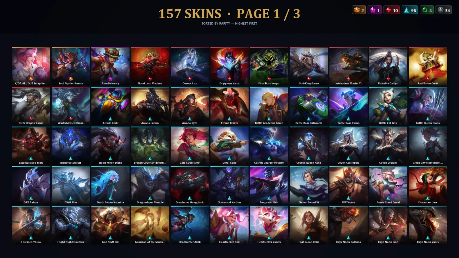 [LoL] | EUW | Level 333 | Diamond IV | 173 Champions | 157 Skins | 94,157 BE
