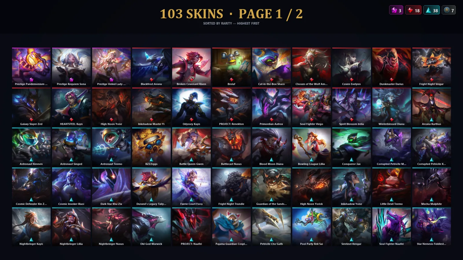 [LoL] | EUW | Level 186 | Gold IV | 74 Champions | 103 Skins | 71,930 BE