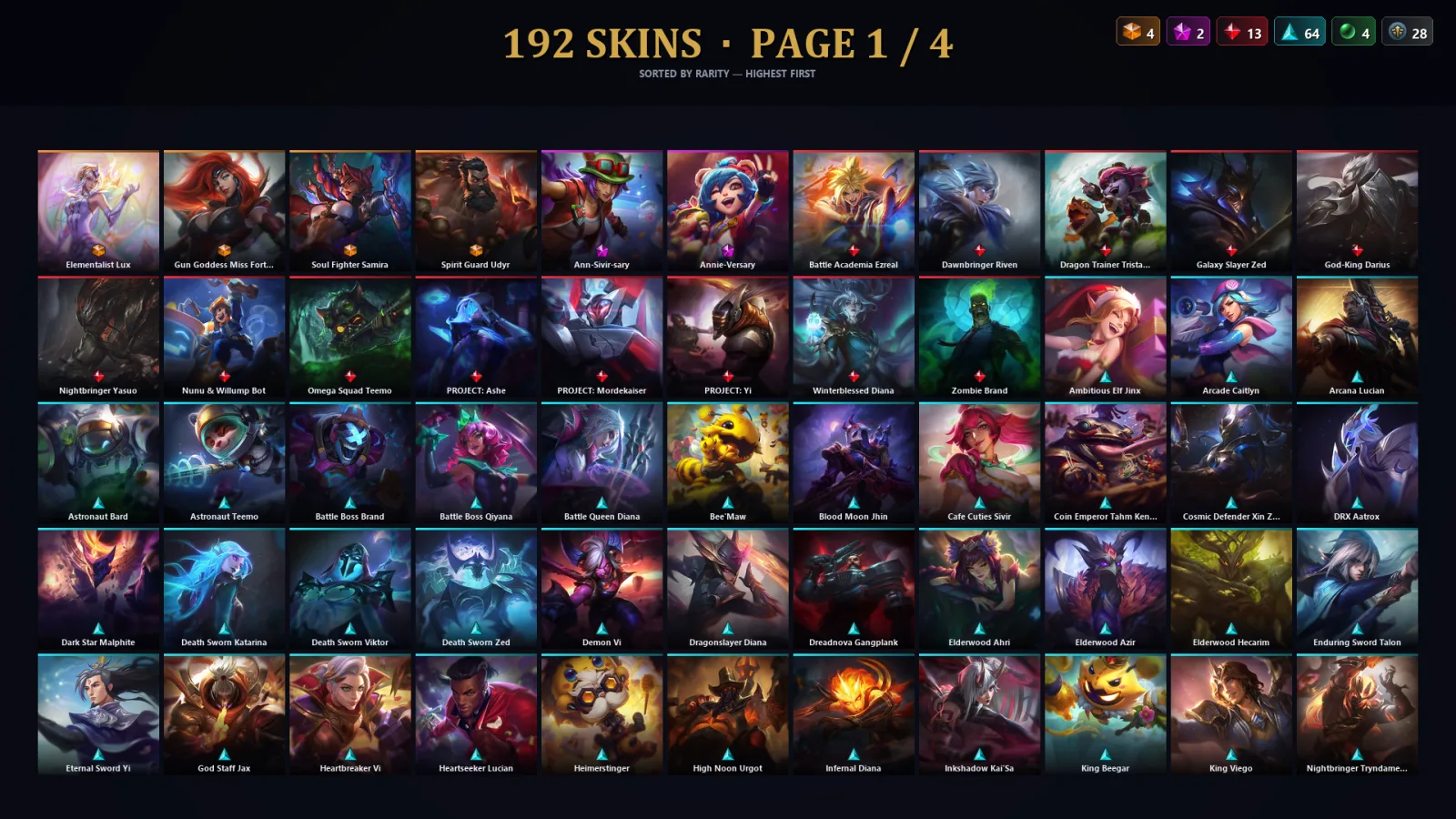 [LoL] | TR | Level 500 | Emerald II | 173 Champions | 192 Skins | 48,557 BE