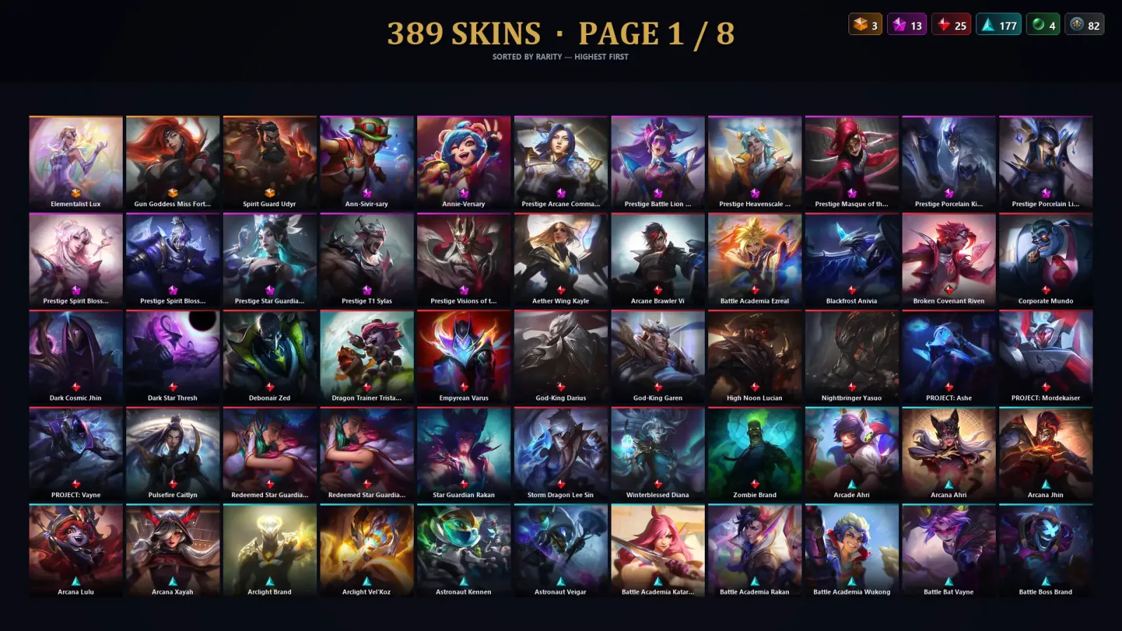 [LoL] | EUW | Level 500 | 173 Champions | 389 Skins | 33,492 BE