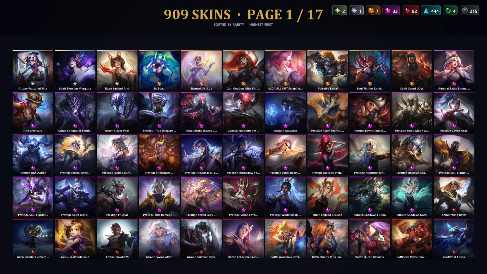 [LoL] | NA | Level 500 | 173 Champions | 909 Skins | 194,296 BE