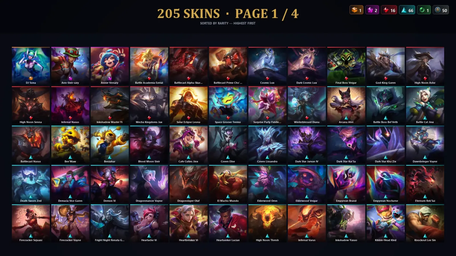 [LoL] | NA | Level 500 | 172 Champions | 205 Skins | 519,951 BE — LoL account