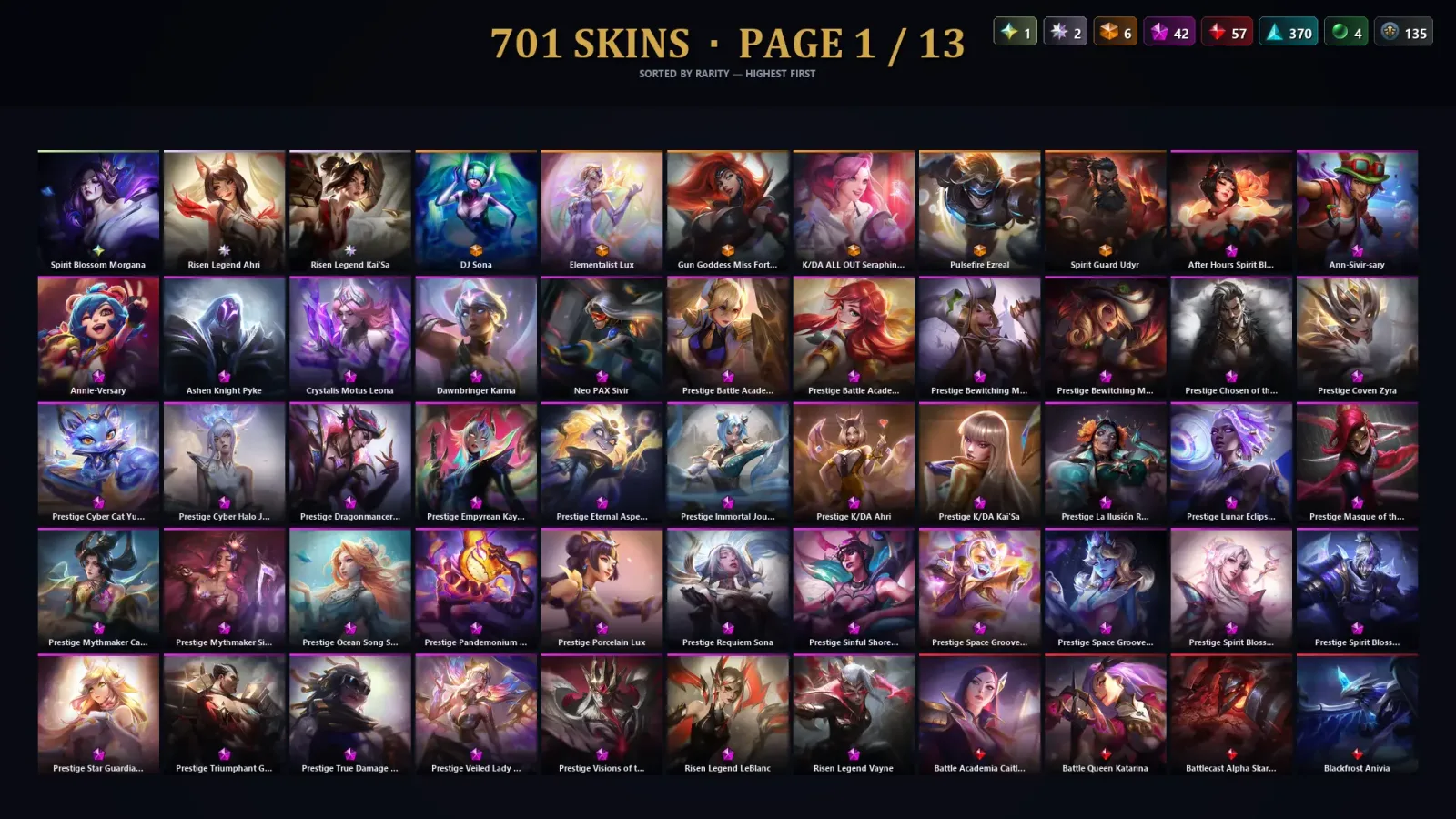 [LoL] | TR | Level 500 | Gold IV | 173 Champions | 701 Skins | 34,506 BE