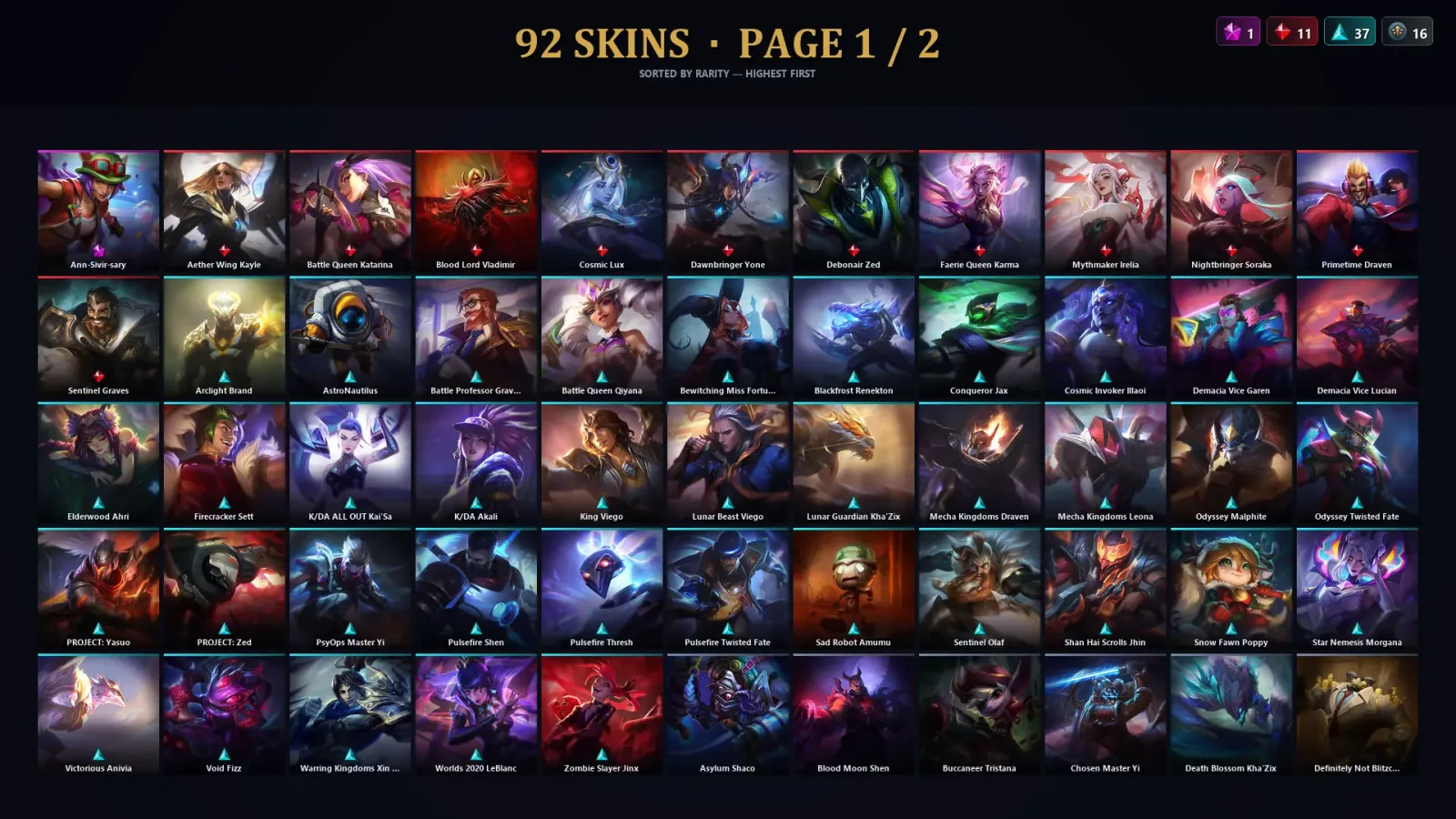 [LoL] | TR | Level 381 | Platinum IV | 152 Champions | 92 Skins | 21,018 BE — LoL account