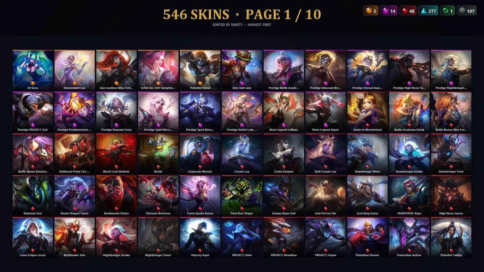 [LoL] | TR | Level 500 | Emerald II | 173 Champions | 546 Skins | 104,185 BE