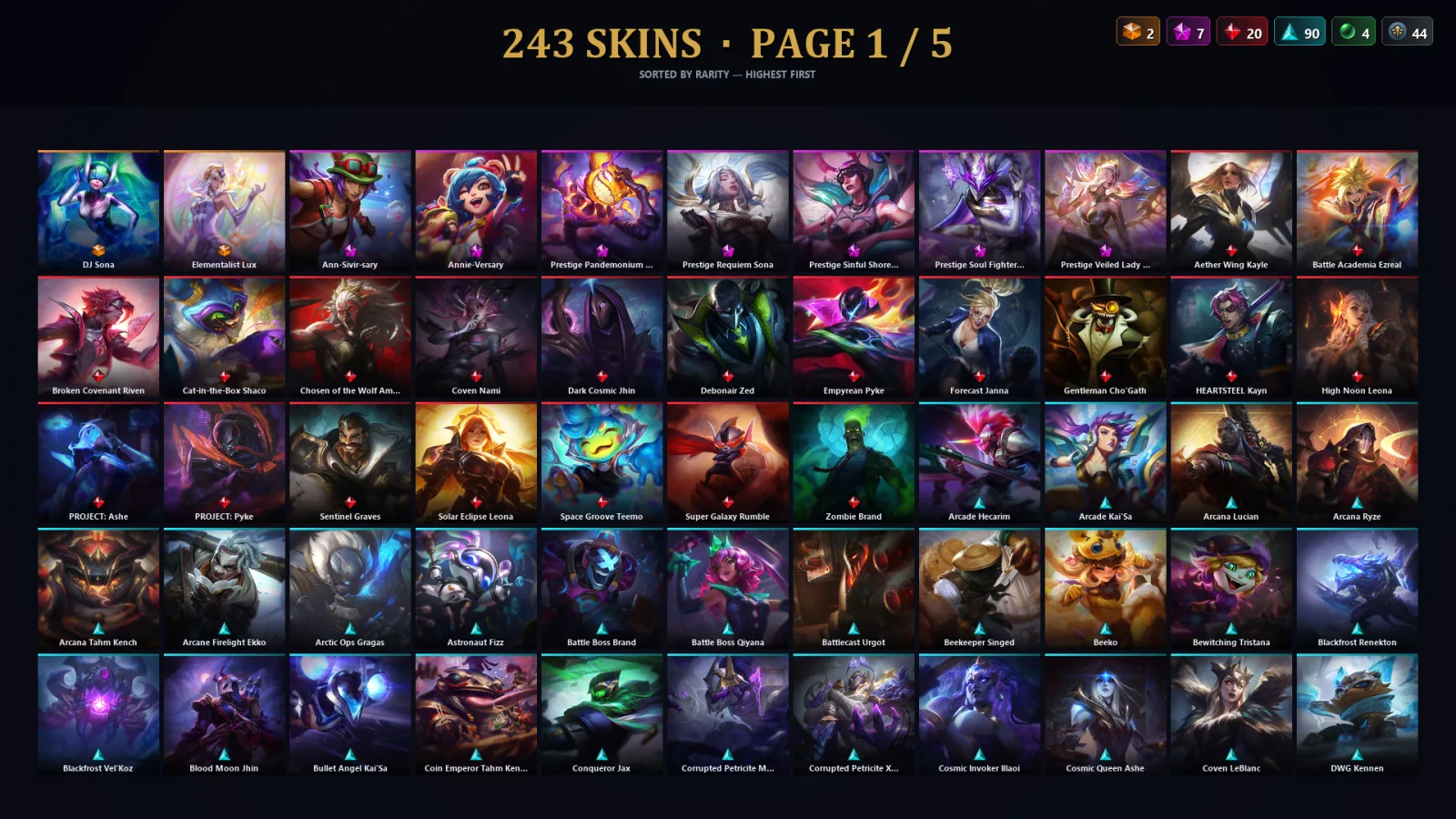 [LoL] | TR | Level 500 | Gold I | 173 Champions | 243 Skins | 112,108 BE