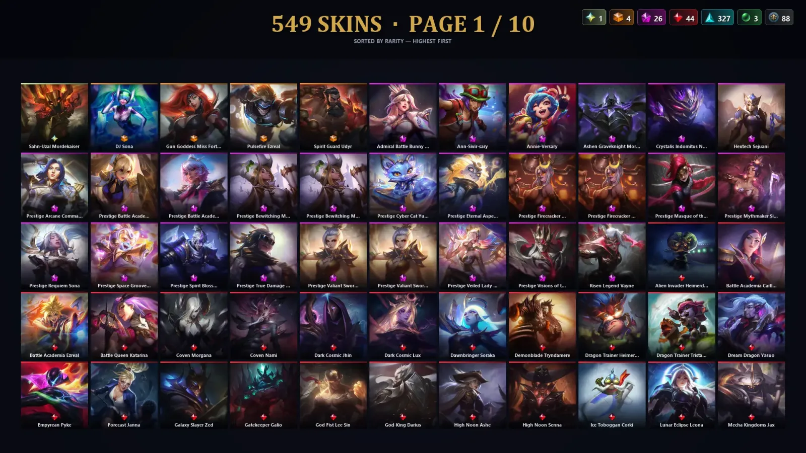 [LoL] | NA | Level 500 | 173 Champions | 549 Skins | 95,303 BE