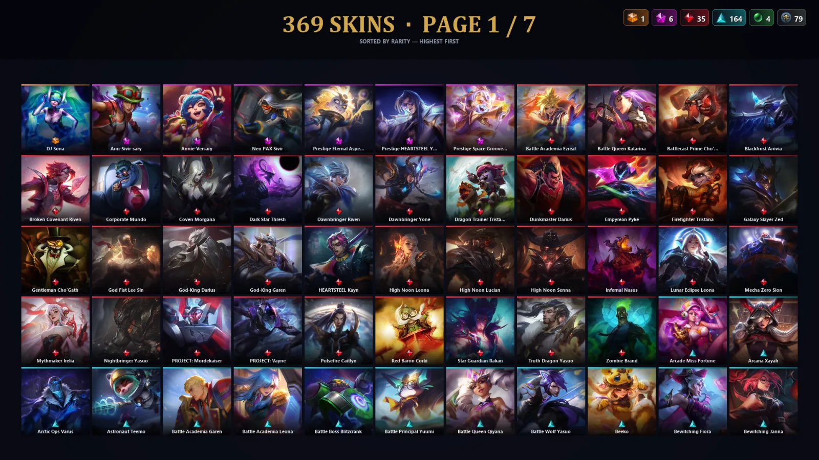 [LoL] | EUW | Level 500 | Diamond I | 173 Champions | 337 Skins | 89,449 BE