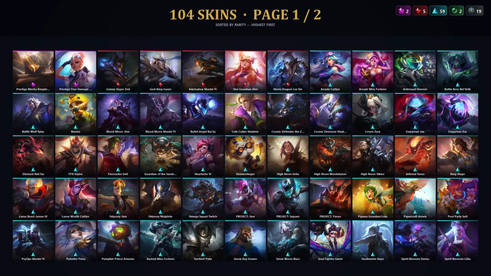 [LoL] | EUW | Level 316 | Platinum III | 161 Champions | 104 Skins