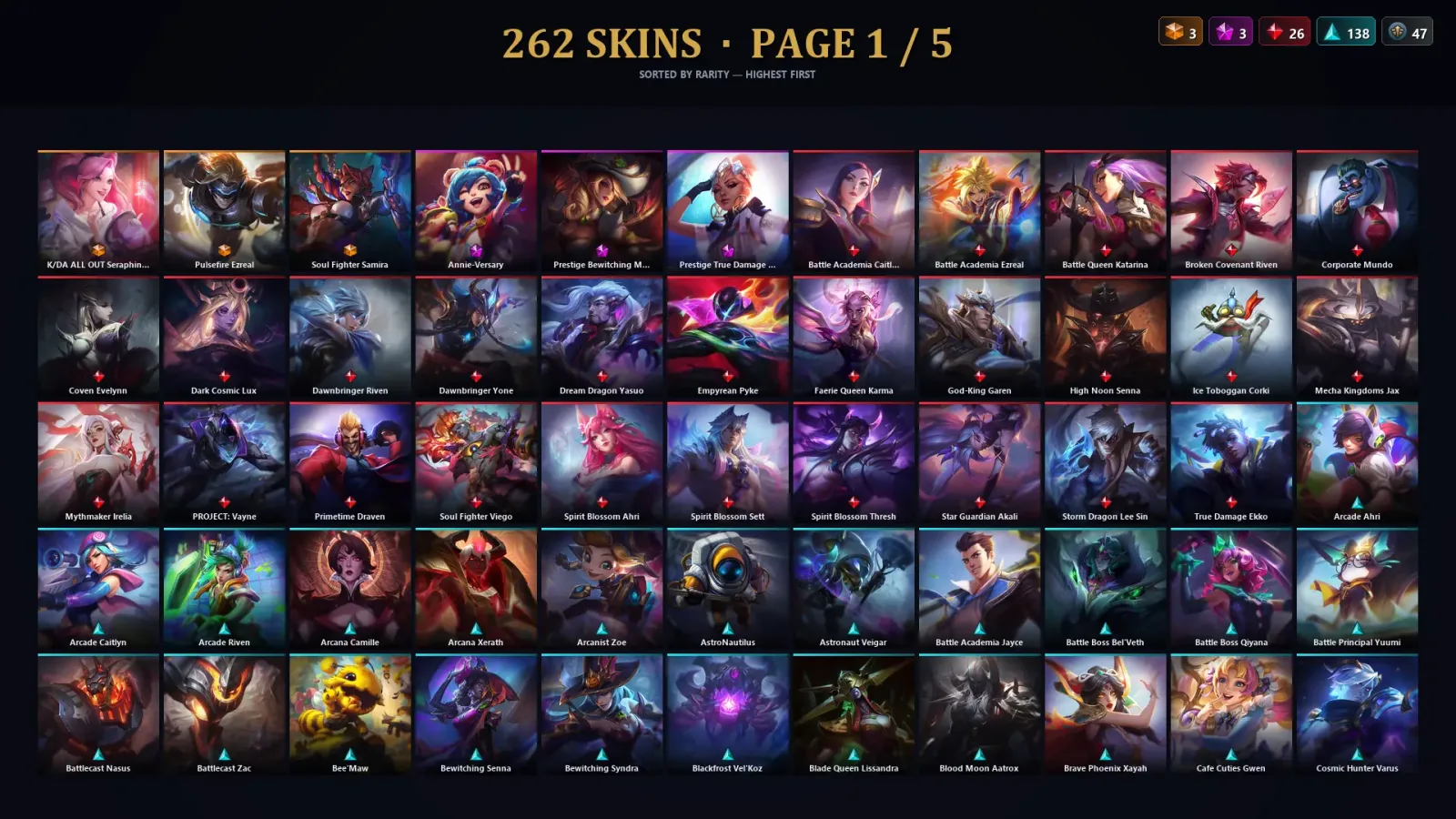 [LoL] | EUW | Level 196 | 172 Champions | 262 Skins | 69,288 BE — LoL account