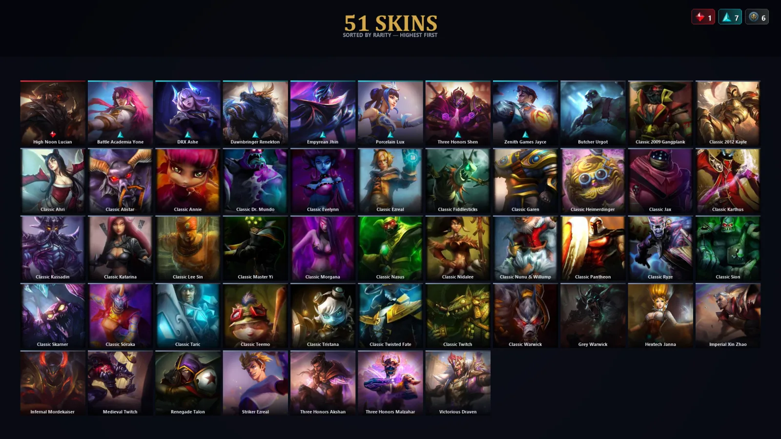 [LoL] | TR | Level 70 | Emerald I | 117 Champions | 51 Skins
