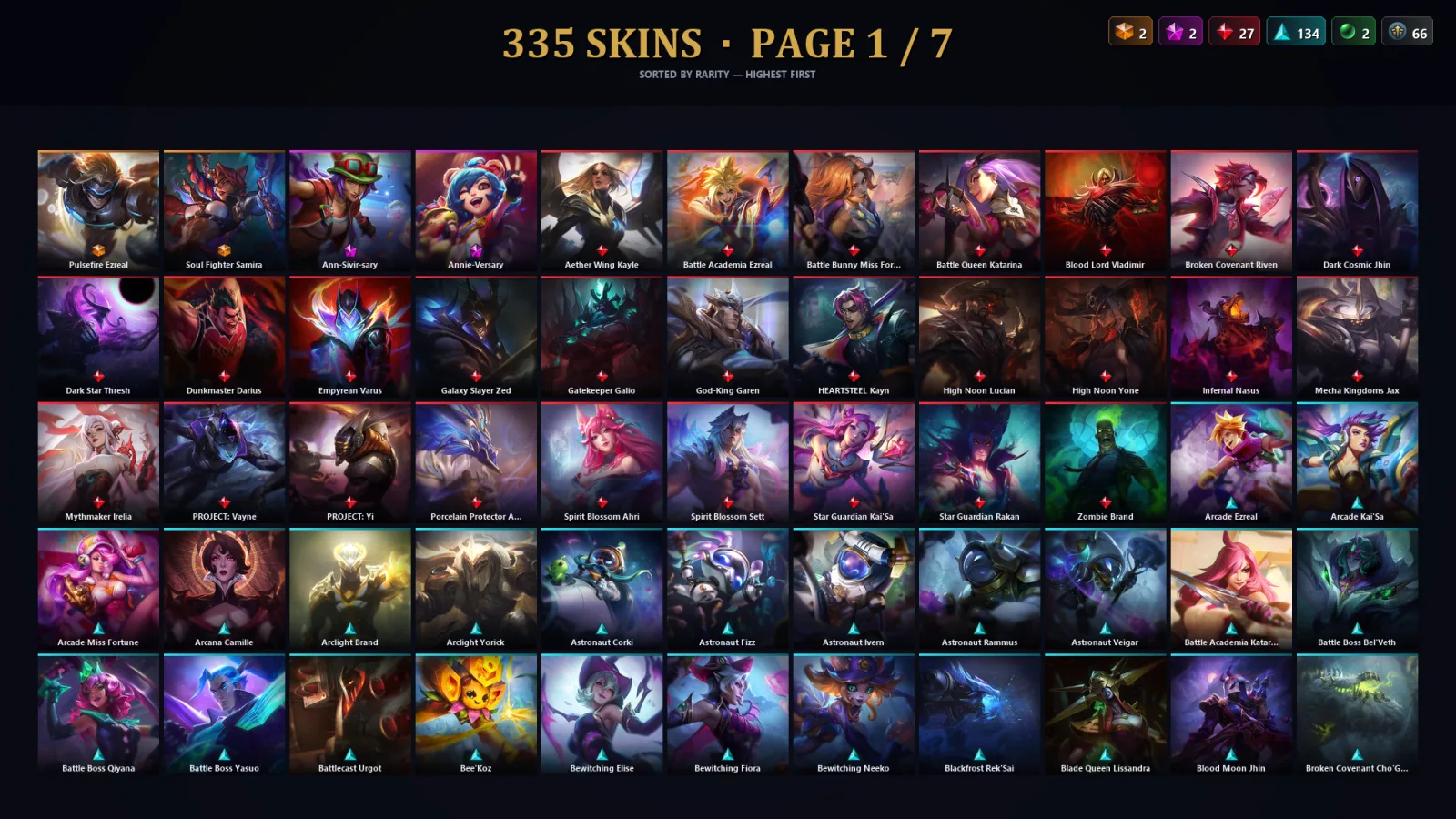 [LoL] | NA | Level 500 | 173 Champions | 335 Skins | 58,429 BE