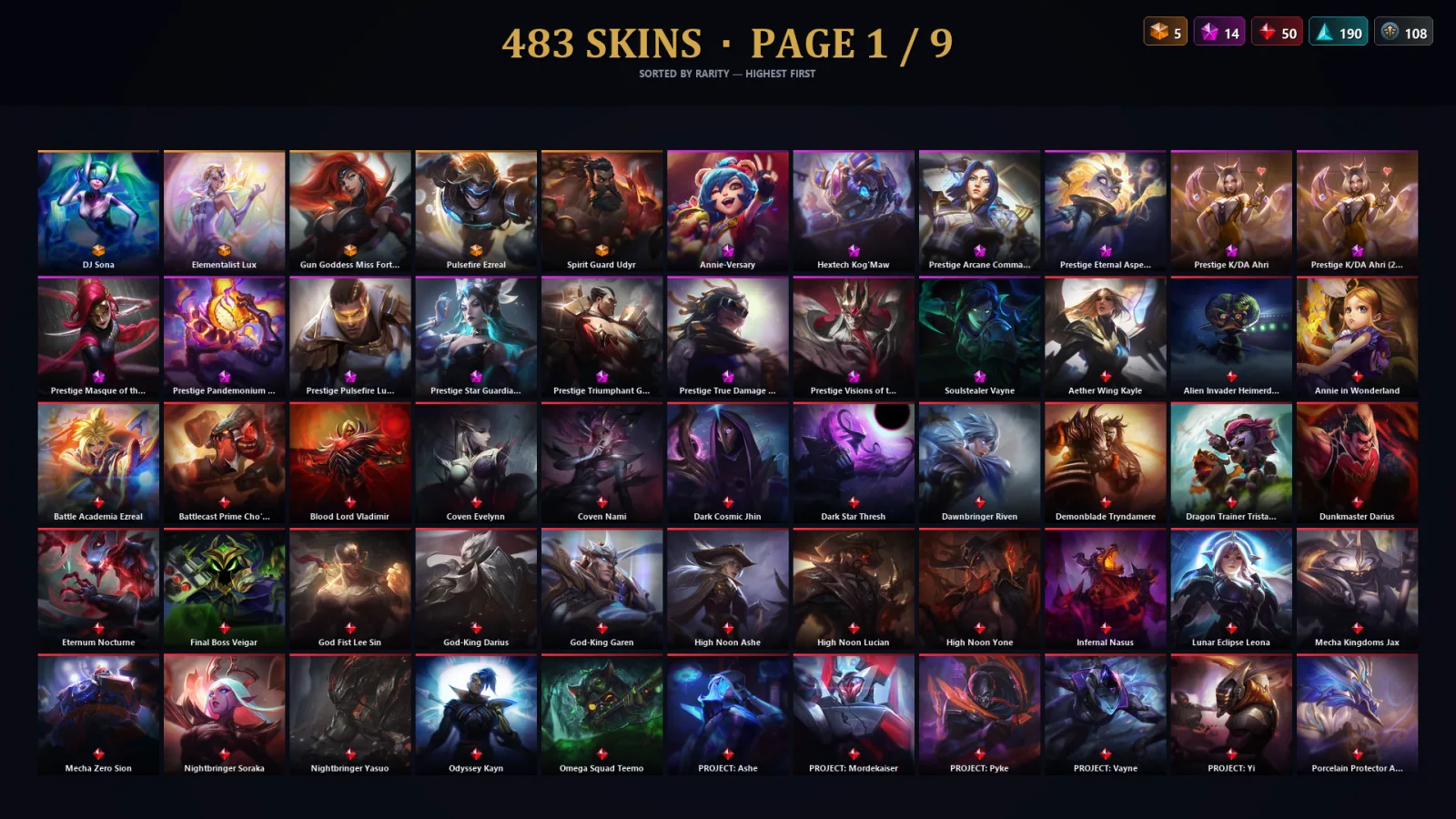 [LoL] | EUW | Level 306 | 173 Champions | 451 Skins | 120,455 BE