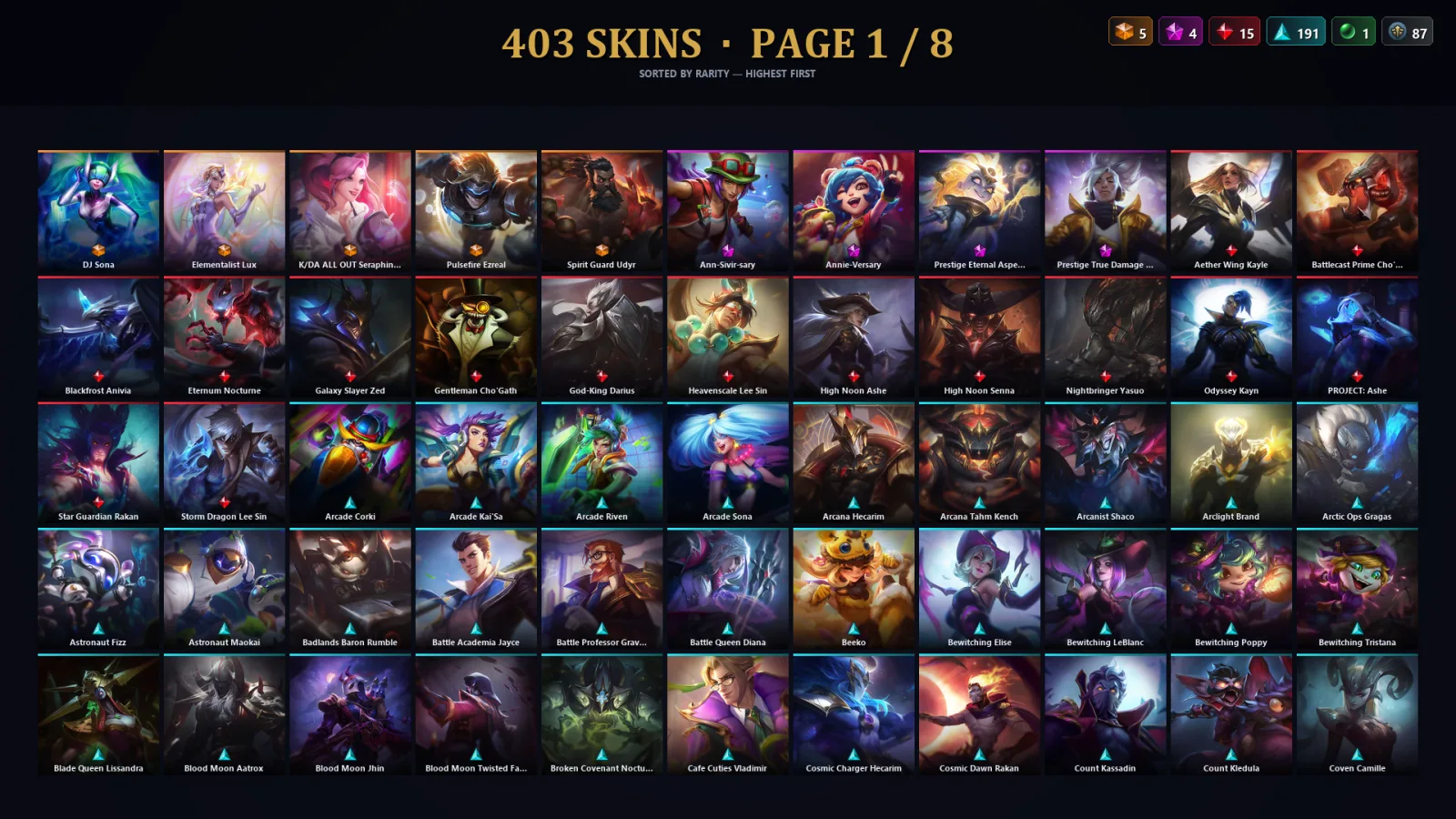 [LoL] | EUW | Level 500 | 173 Champions | 371 Skins | 13,217 BE