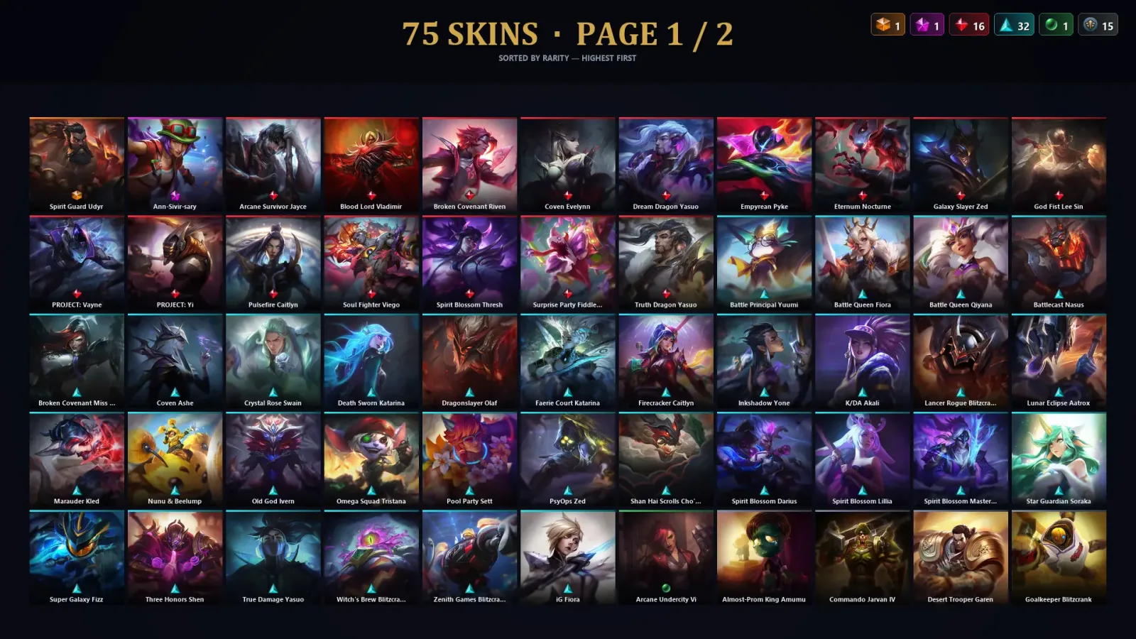 [LoL] | TR | Level 226 | Emerald IV | 172 Champions | 75 Skins | 65,544 BE — LoL account