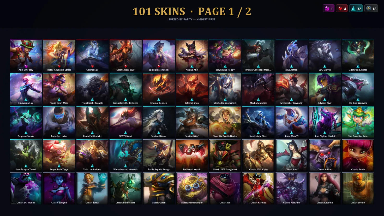 [LoL] | TR | Level 184 | Platinum III | 173 Champions | 101 Skins | 88,123 BE