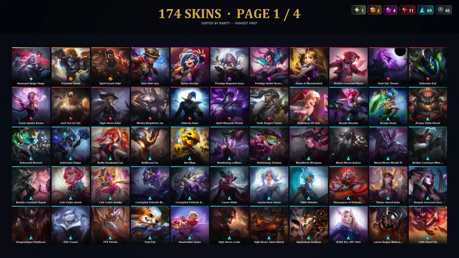 [LoL] | TR | Level 500 | Platinum III | 173 Champions | 174 Skins | 321,383 BE with Cassiopeia