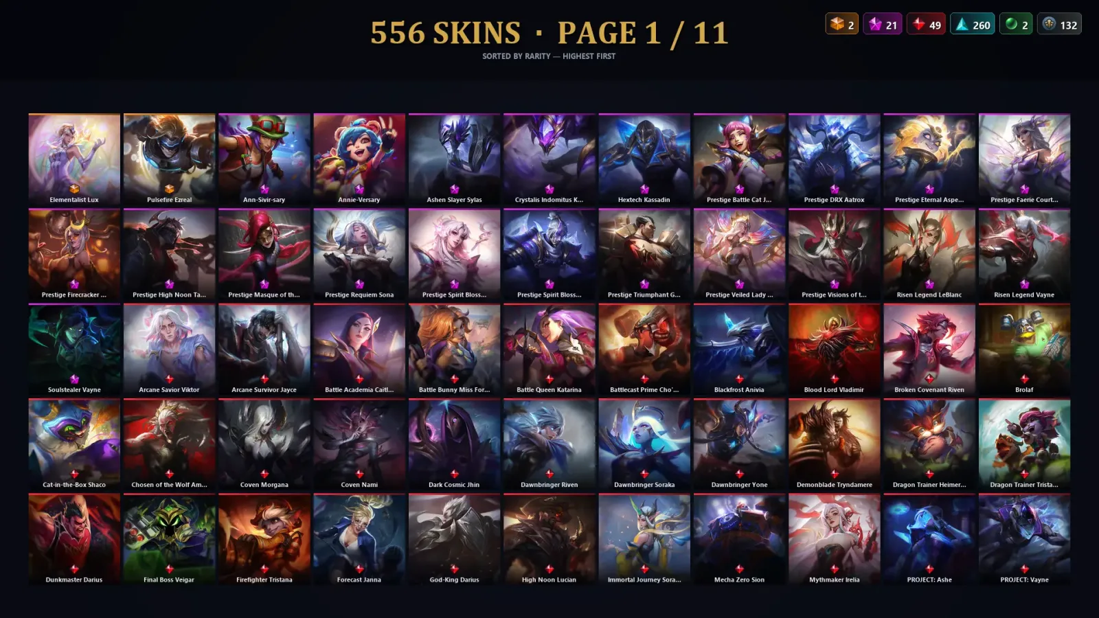 [LoL] | EUW | Level 500 | 172 Champions | 556 Skins | 97,812 BE — LoL account