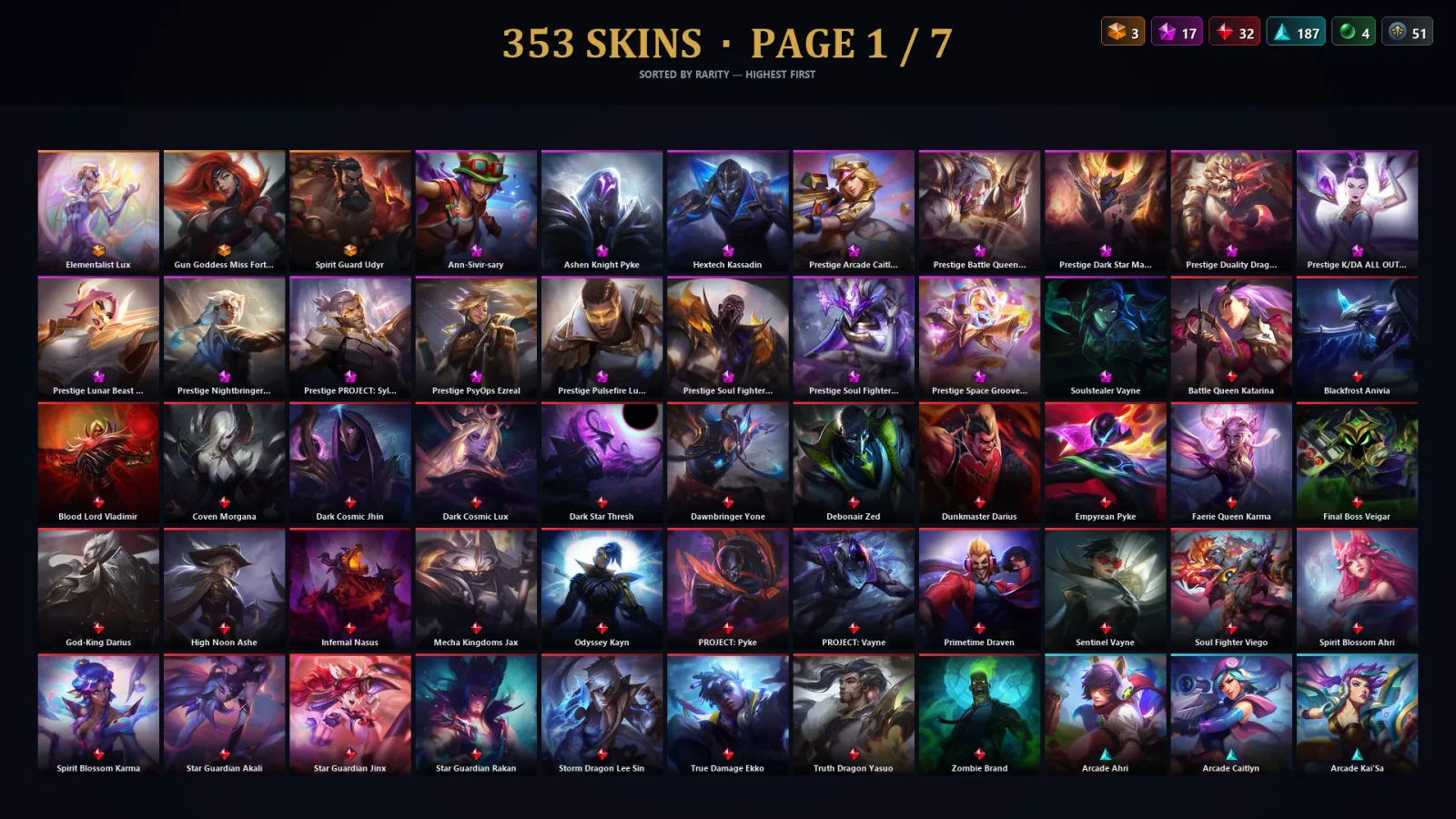 [LoL] | EUW | Level 500 | Diamond IV | 173 Champions | 321 Skins | 227,693 BE