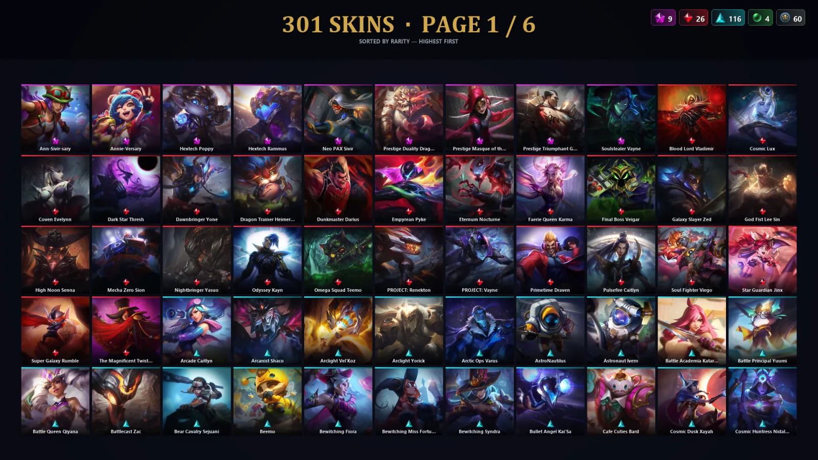 [LoL] | TR | Level 500 | Platinum IV | 173 Champions | 301 Skins | 46,704 BE