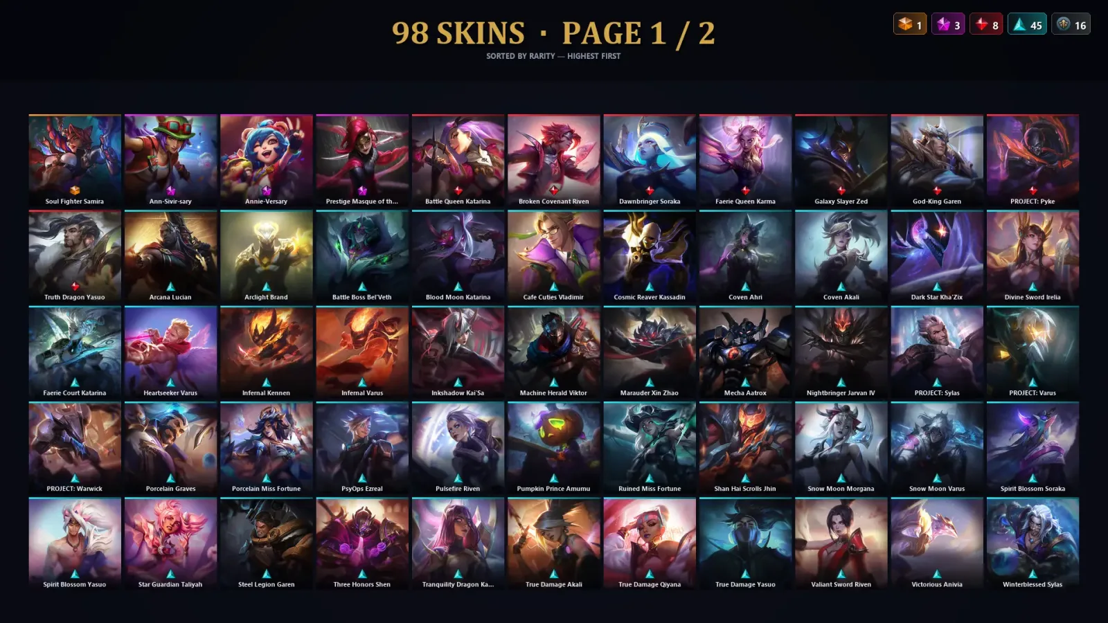[LoL] | EUW | Level 288 | Platinum II | 149 Champions | 98 Skins | 70,394 BE — LoL account