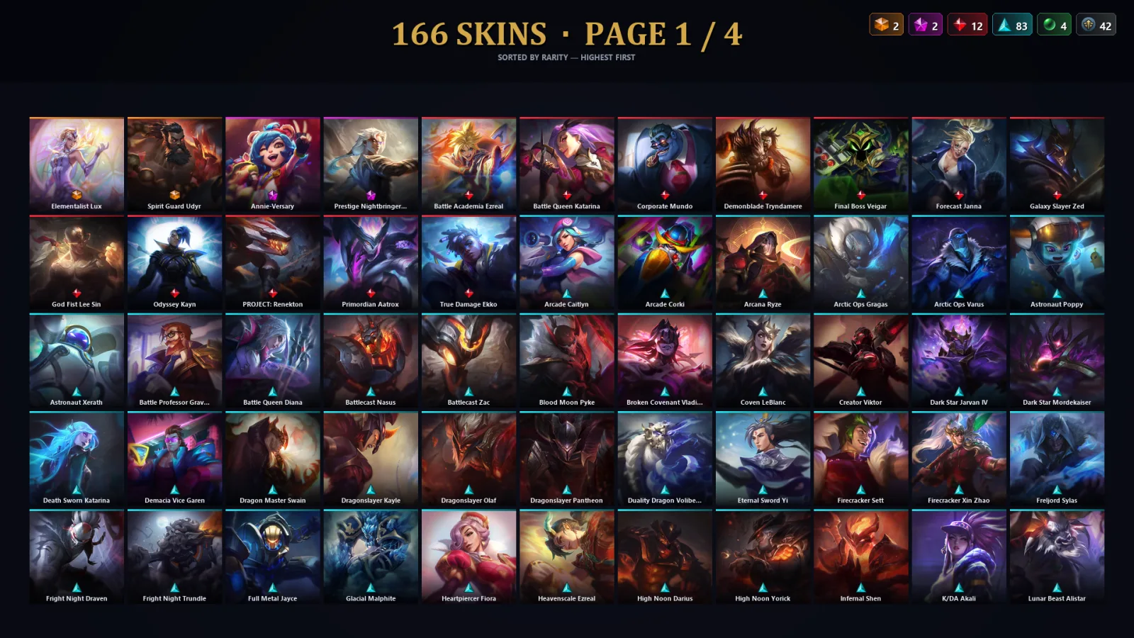 [LoL] | TR | Level 500 | Diamond IV | 173 Champions | 166 Skins | 77,645 BE