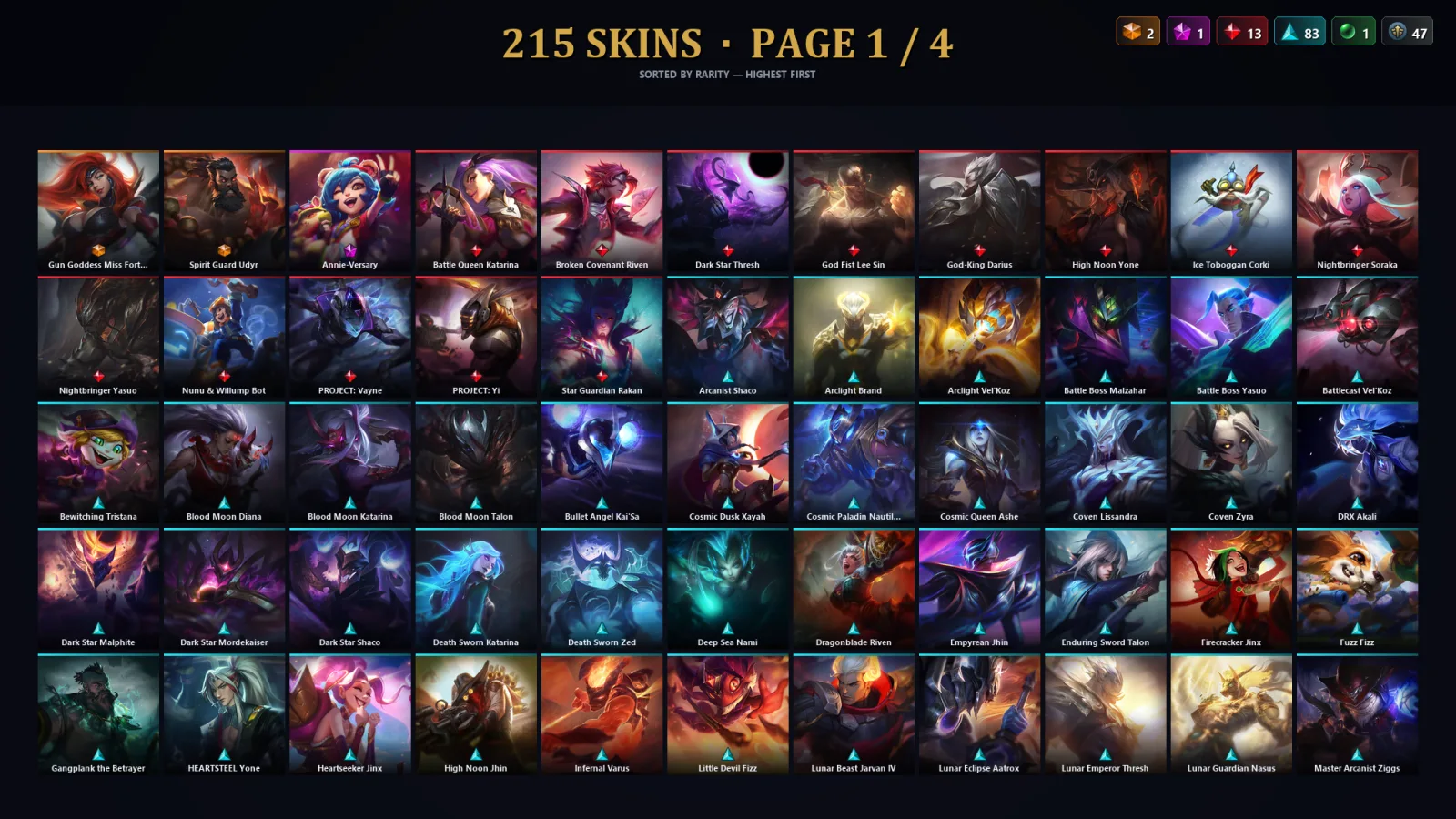 [LoL] | TR | Level 467 | Diamond I | 173 Champions | 183 Skins | 205,449 BE