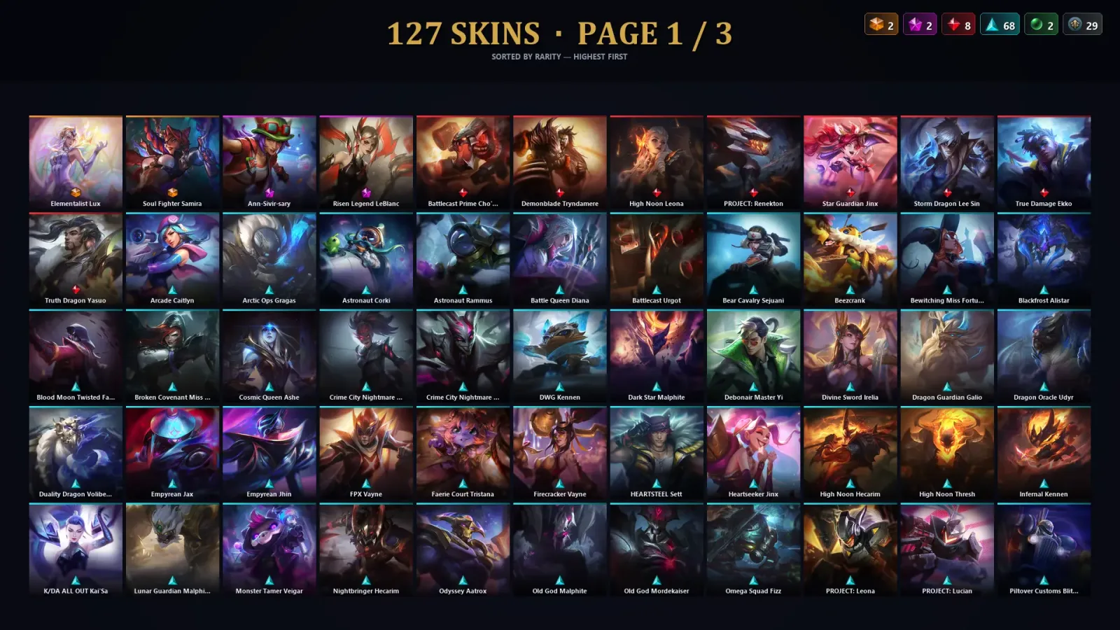 [LoL] | TR | Level 161 | Platinum III | 172 Champions | 127 Skins | 18,990 BE — LoL account