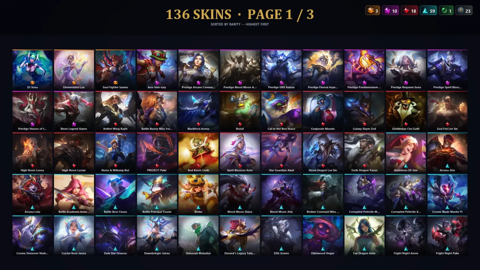 [LoL] | EUW | Level 159 | Platinum II | 173 Champions | 136 Skins | 73,042 BE