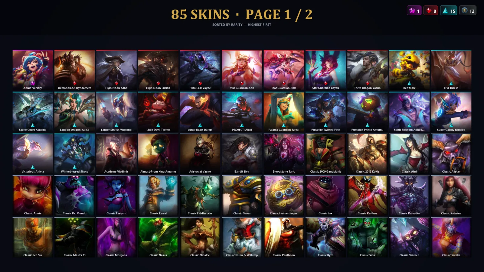 [LoL] | TR | Level 126 | Platinum II | 148 Champions | 85 Skins | 26,133 BE