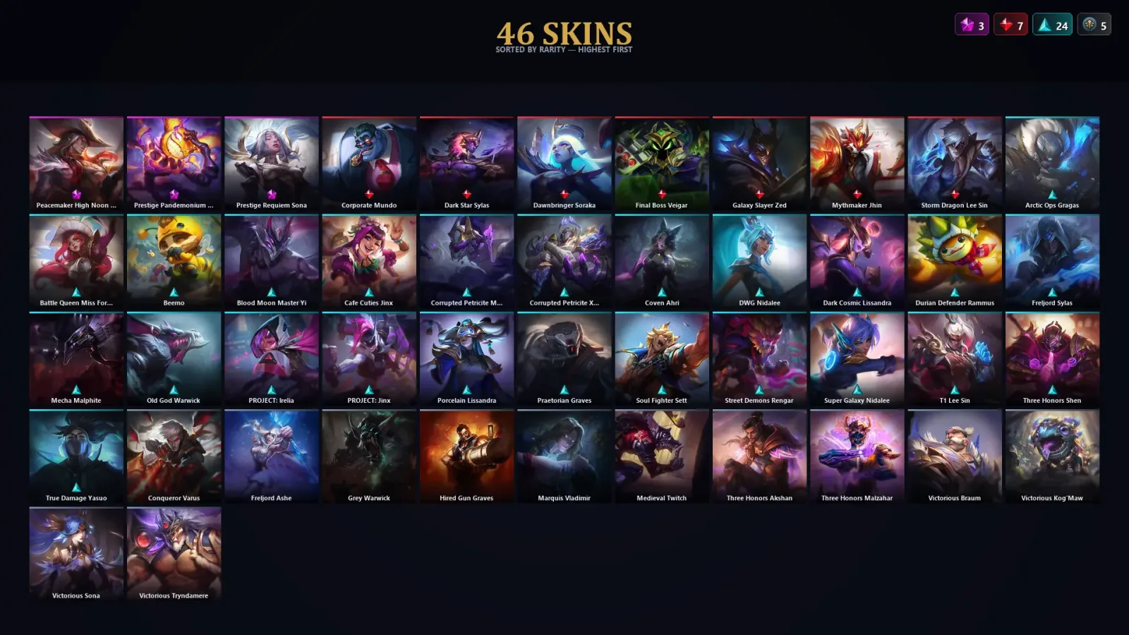 [LoL] | TR | Level 78 | Emerald IV | 108 Champions | 46 Skins | 12,518 BE — Dark Star Sylas